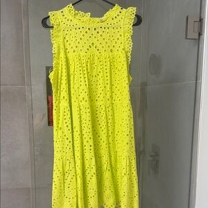 Bright Yellow Eyelet Sleeveless Dress